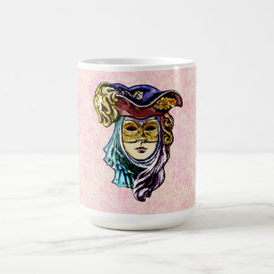 Caneca De Café Máscara de mascarada no Padrão de Brocade Rosa Dus