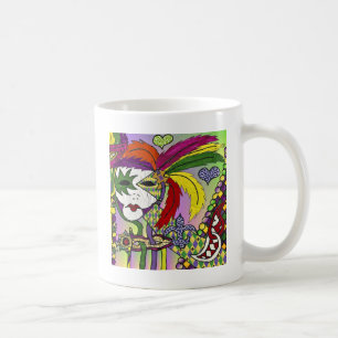 Caneca De Café Máscara de Pena Mardi Gras Psicodélica
