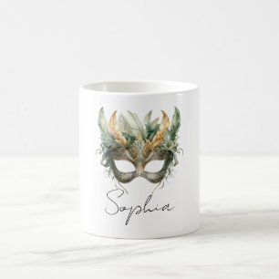 Caneca De Café Máscara de Penas de Cobre Verde
