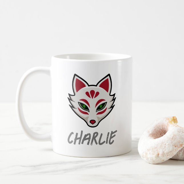 Caneca De Café Máscara de Raposa Assombrada - Personalizada (Com Donut)