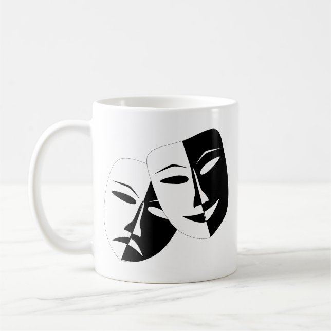 Caneca De Café Máscara de Teatro Branco e Preto da Tragédia da Co (Esquerda)