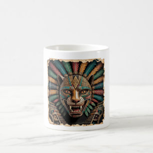 Caneca De Café Máscara do Guerreiro Aztec Jaguar Arte Mexicana