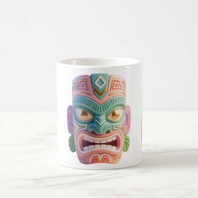 Caneca De Café Máscara Tiki de Arte Pop Moderno (Centro)