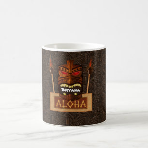 Caneca De Café Máscara Tiki de Madeira Vintage Retro Aloha Havaia