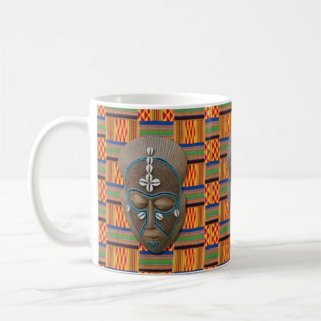 Caneca De Café Máscara Tribal Africana Concha Cabelo Verde Laranj (Esquerda)