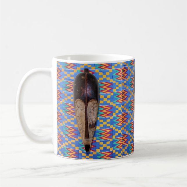 Caneca De Café Máscara Tribal Azul Amarelo Kente Café Mug (Esquerda)
