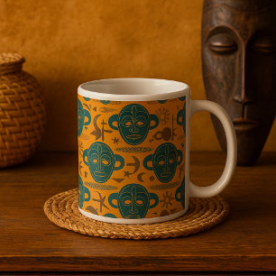 Caneca De Café Máscara Tribal Padrão Facial Étnico Africano