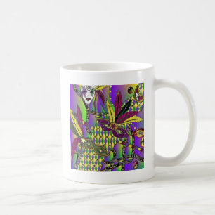 Caneca De Café Máscaras de penas psicodélicas de Mardi Gras