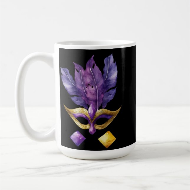 CANECA DE CAFÉ MÁSCARAS E PENAS MARDEIRAS DOURADAS E PURAS (Esquerda)