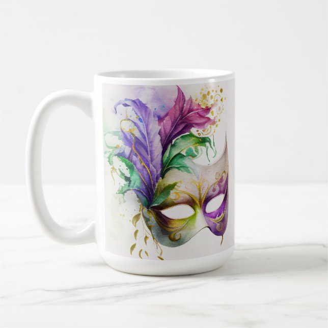 CANECA DE CAFÉ MÁSCARAS E PENAS MARDI MARDI WATERCOLOR (Esquerda)