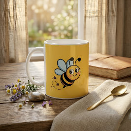 Caneca De Café Mascote de Abelha Amigável para Crianças com Trilh
