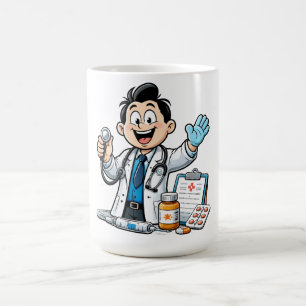 Caneca De Café Mascote de Médico Amigável Design de Cartoon Médic