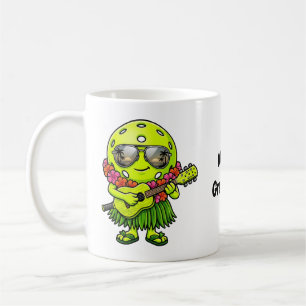 Caneca De Café Mascote Havaiano Engraçado de Pickleball com Hula