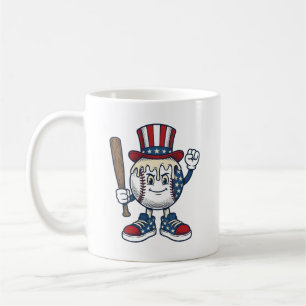 Caneca De Café Mascote Patriótico de Beisebol Design de Gravura V