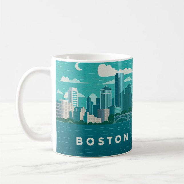 Caneca De Café Massachusetts Night Cityscape | Boston City (Esquerda)