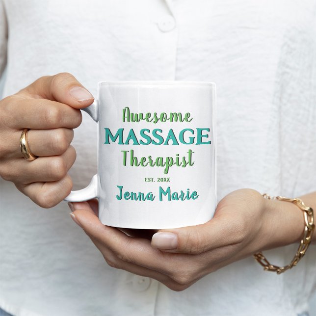 Caneca De Café Massagem Divertida Terapista Teal Text Art (Awesome Massage Therapist Customized Coffee Mug)