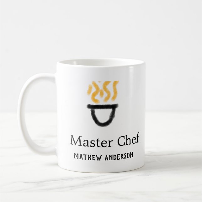 Caneca De Café Master chef add name black pan yellow fire fume co (Esquerda)