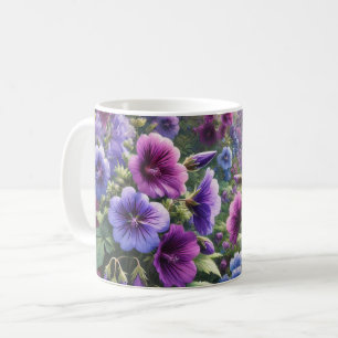 Caneca De Café Mata de flores com flores roxas vibrantes e violet