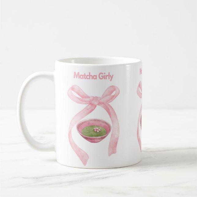Caneca De Café Matcha, Arco Coquette, Arco Rosa, Matcha Girly, Ma (Esquerda)