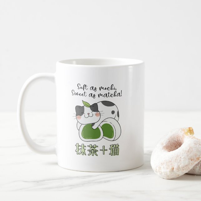 Caneca De Café Matcha Green Tea Mochi Cat Kawaii (Com Donut)