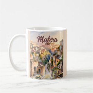 Caneca De Café Matera Itália Sassi Aquarela Personalizada Vintage