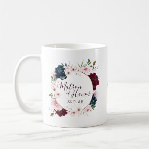 Caneca De Café Matéria Vermelha Honra e Rosa Watercolor Wreath