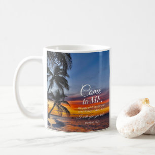 Caneca De Café Mateus 11:28 Árvores de Palma Versa de Bíblia Suns