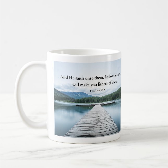 Caneca De Café Mateus 4:19 Jesus Disse Segui-Me Versículo Bíblico (Esquerda)