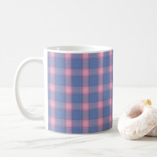Caneca De Café matiz de padrão de verificação rosa&azul (Com Donut)