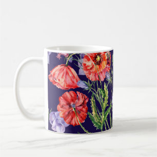 Caneca De Café Matriz de Poppy Bluebell Watercolor