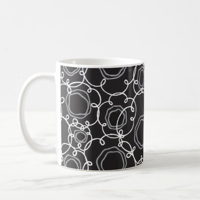 Caneca De Café Matriz Floral Abstrata (Preto) Arte Refinada (Esquerda)