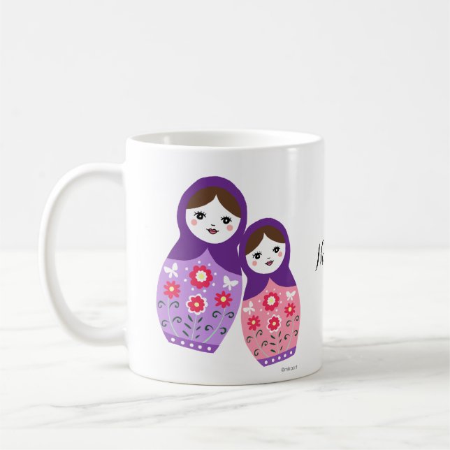 Caneca De Café Matryoshka bonitinha russa nidificando bonecas Mãe (Esquerda)