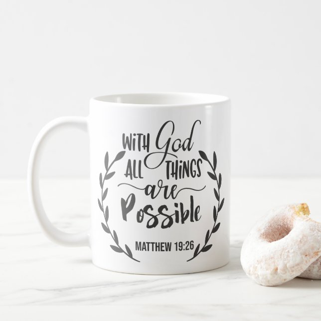 Caneca De Café Matthew 19:26 Com Deus Todas As Coisas São Possíve (Com Donut)