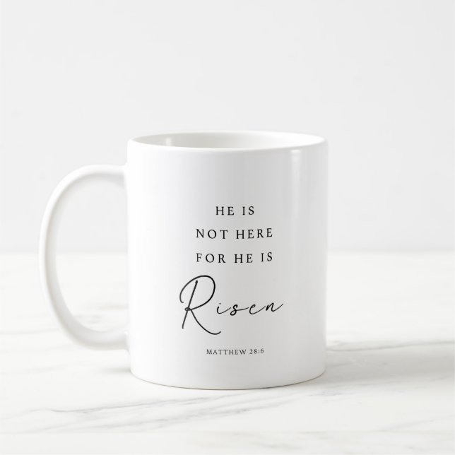 Caneca De Café Matthew 28:6 Ele é Risen, Páscoa Cristã (Esquerda)