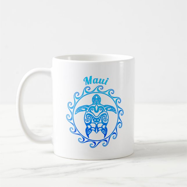 Caneca De Café Maui de Tartaruga Azul Tribal (Esquerda)