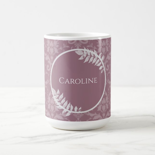 Caneca De Café Mauve Elegant Damask Personalizado Coffee Mug (Centro)