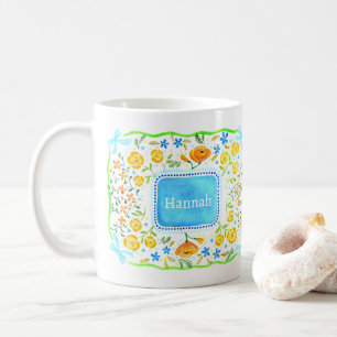 Caneca De Café Maximalista Floral Fresco Personalizado com nome
