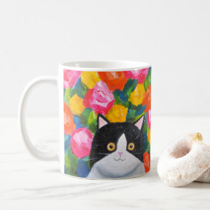 Caneca De Café Máximo de Felicidade de Gato Floral de Tuxedo