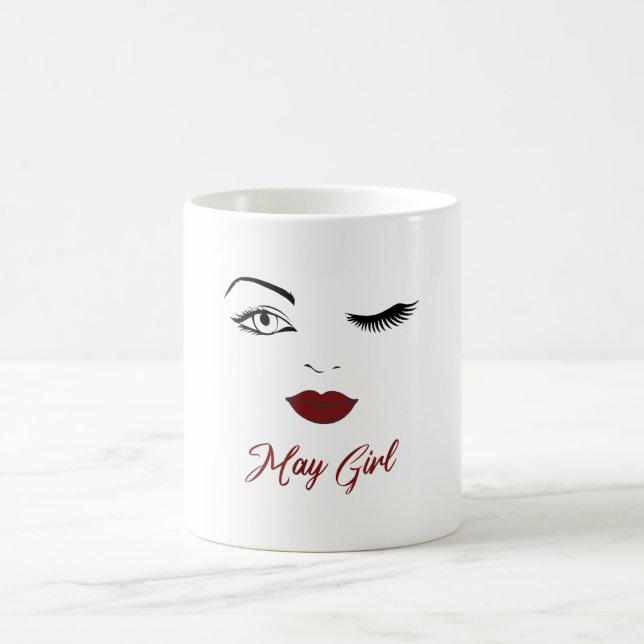 Caneca De Café May Girl Eyes White Red Lábios Birday (Centro)