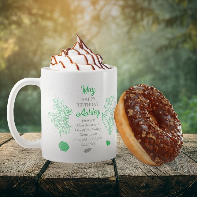 Caneca De Café May Hawthorn |Lily of the Valley Birthday Keepsasa (May Floral and Birthstone Birthday Keepsake Coffee Mug)