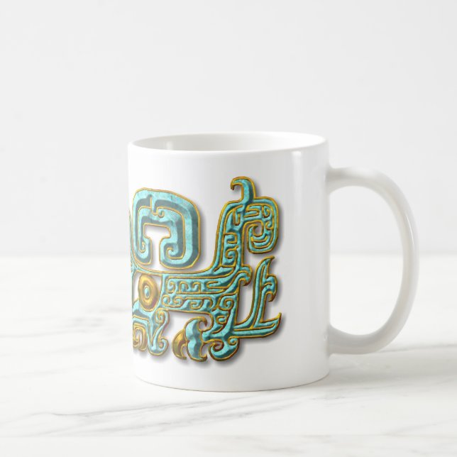 Caneca De Café Mayan Jaguar-Turquesa e ouro (Direita)
