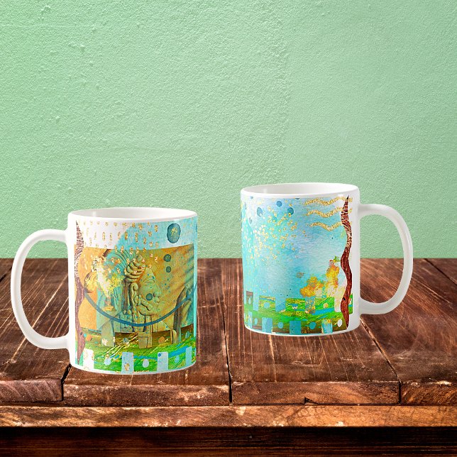 Caneca De Café Mayan Turquoise & Ouro Misty Sky (Criador carregado)