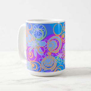 Caneca De Café Mazipoodles Bolhas Florais Azul-Laranja Múltiplo