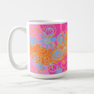 Caneca De Café Mazipoodles Bolhas Florais Azul Laranja Multirosa