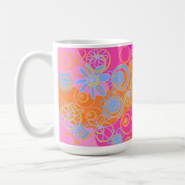 Caneca De Café Mazipoodles Bolhas Florais Azul Laranja Multirosa (Esquerda)