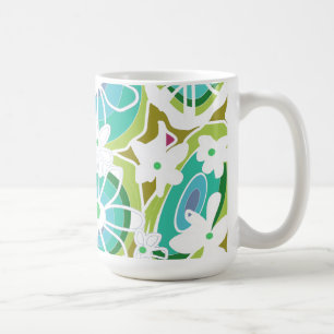 Caneca De Café Mazipoodles Love Flowers - Verde Teal Purple Branc