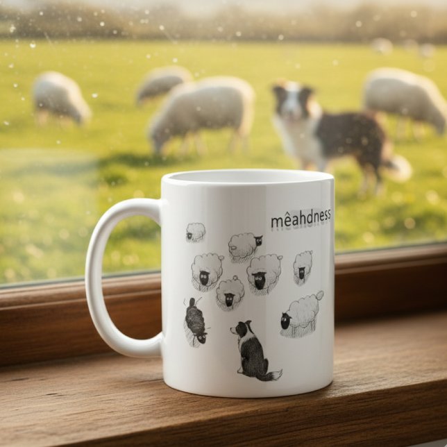 Caneca De Café Mêahdness Funny Sheep Dog Pen Sketch Cartoon (Criador carregado)