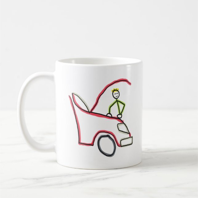 Caneca De Café Mecânico de Carros Stickman (Esquerda)