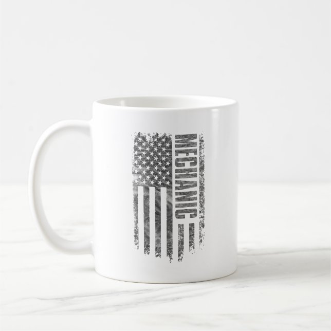 Caneca De Café Mechanic USA Flag Distressed design (Esquerda)