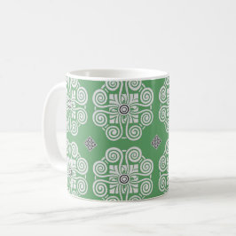 Caneca De Café Medalhão de rolagem verde e branco